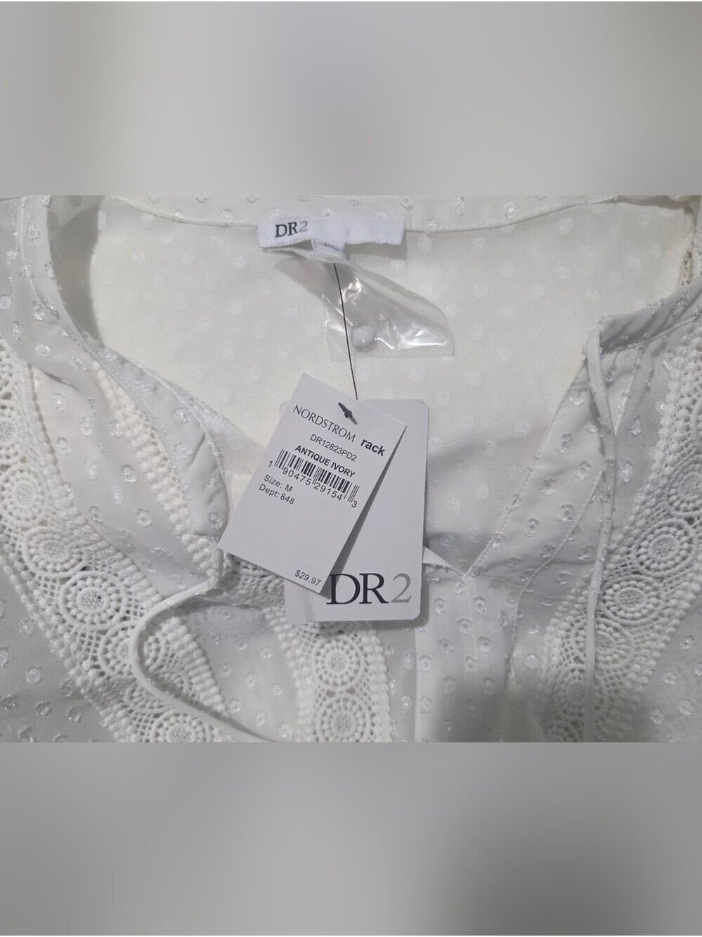 Boho Swiss Dot Crochet Lace Tassel Blouse Top Romantic Cottagecore NWT Medium - Picture 12 of 13